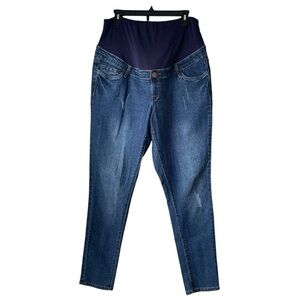 Hybrid & Company Maternity Jeans Stretch Skinny Lightly Distressed Dark Sz 1X